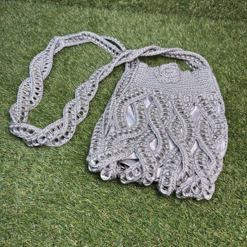 Upcycled Purse Handmade bottle soda pop top can tab bag Silver Retro 90s Hippie